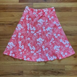 Vintage 1970s Coral & White Floral Print A-Line Skirt Size S/M Coquette Twee